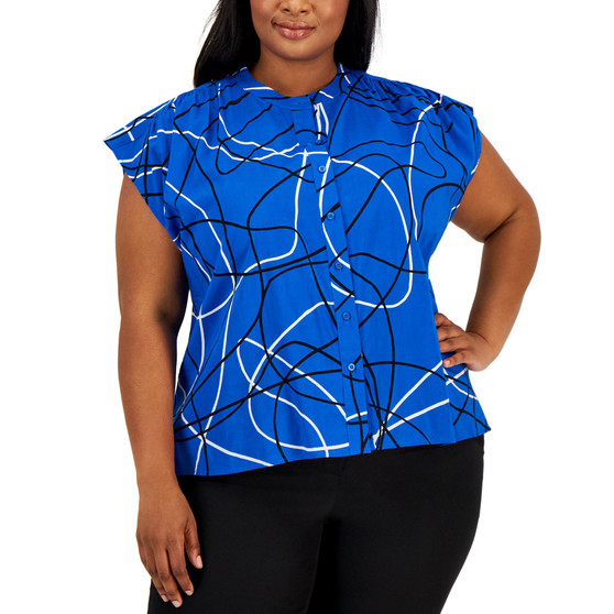 Plus Size Printed Cap-Sleeve Blouse
