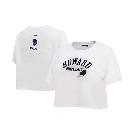 Women's White Howard Bison Classic Three-Hit Boxy Cropped T-shirt