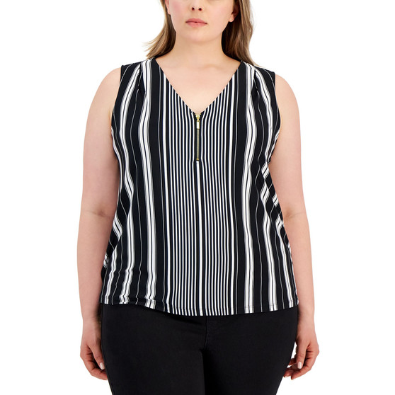 Plus Size Striped Half-Zip Top, Created for Macy's