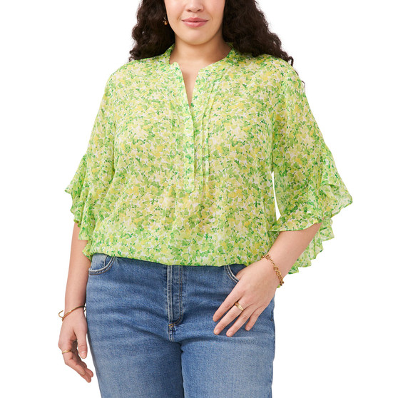 Plus Size Floral-Print Ruffle-Sleeve Top