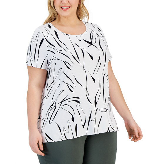 Plus Size Printed Crewneck Short-Sleeve Top, Created for Macy's