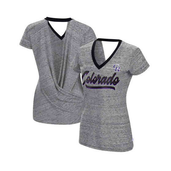 Women's Black Colorado Rockies Halftime Back Wrap Top V-Neck T-shirt