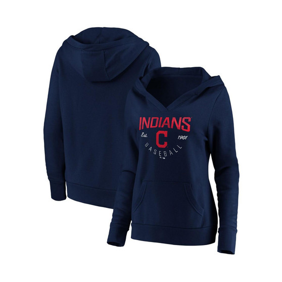 Women's Navy Cleveland Indians Core Live For It V-Neck Pullover Hoodie