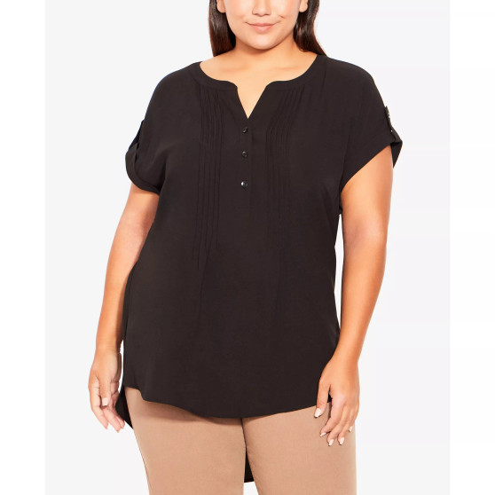Plus Size Button Pleat Top