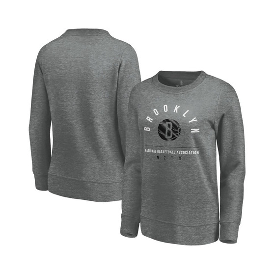 Women's Branded Heathered Gray Brooklyn Nets Versalux Triumph Crew Neck Sweatshirt