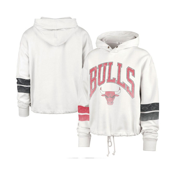 Women's Cream Chicago Bulls Emerson Stripe Cropped Pullover Hoodie