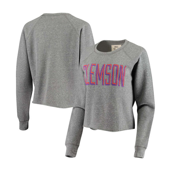 Women's Heathered Gray Clemson Tigers Sawyer Knobi Cropped Raglan Pullover Sweatshirt