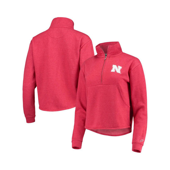 Women's Heathered Scarlet Nebraska Huskers Victory Springs Half-Zip Sweatshirt