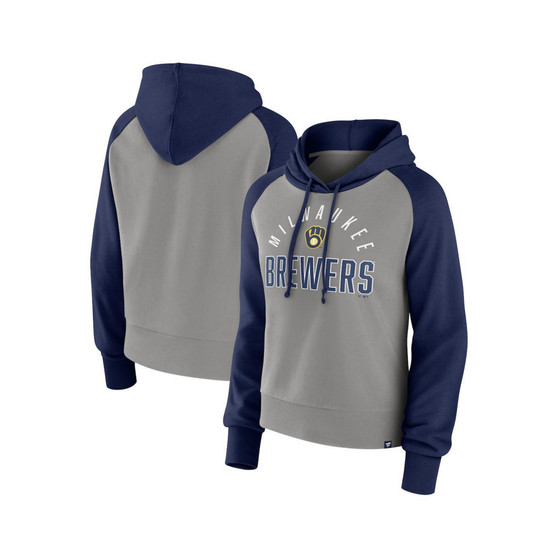 Women's Branded Navy, Gray Milwaukee Brewers Pop Fly Pullover Hoodie