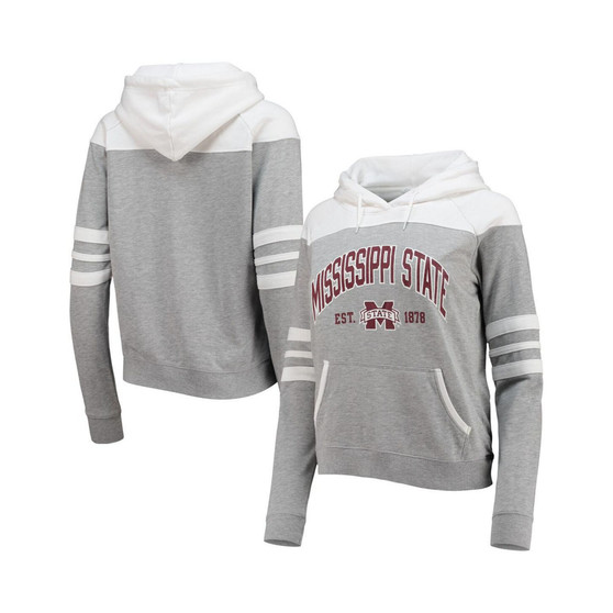Women's Heathered Gray, White Mississippi State Bulldogs Blitz Sleeve Striped Blocked Raglan Hoodie