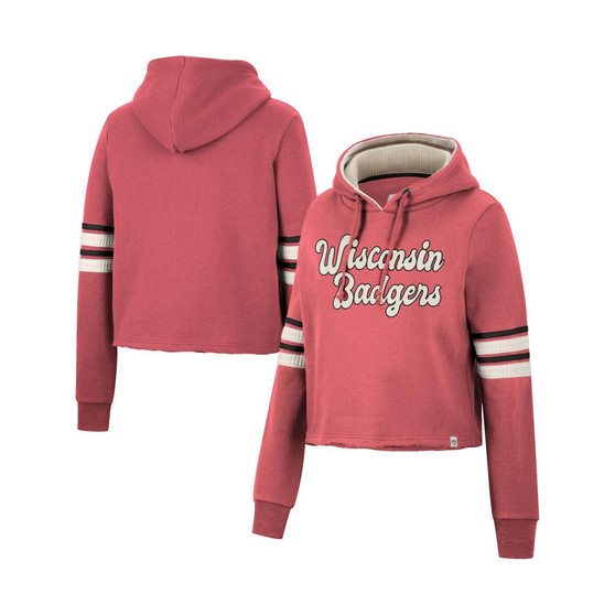 Women's Red Wisconsin Badgers Retro Cropped Pullover Hoodie