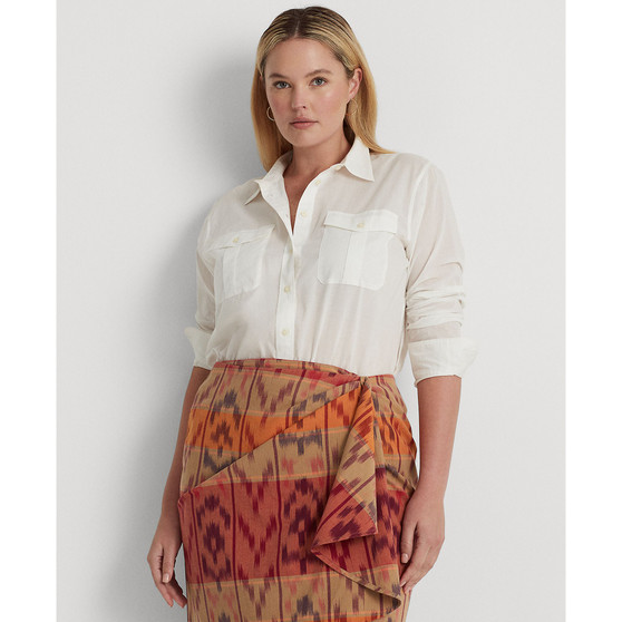 Plus Size Patch Pocket Cotton Shirt
