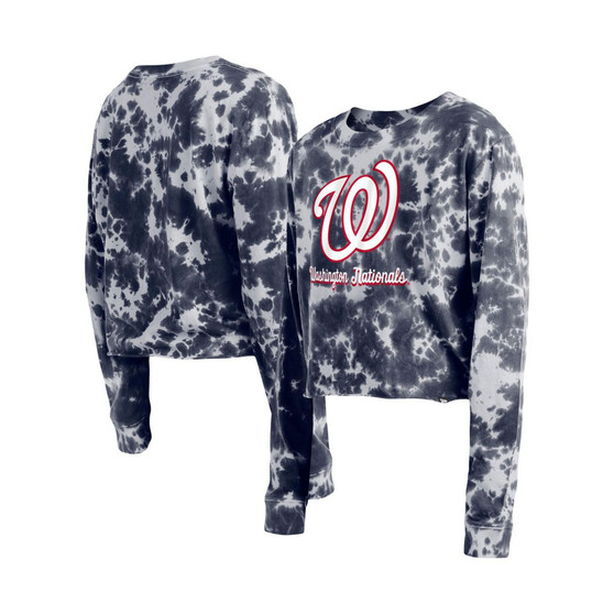 Women's Navy Washington Nationals Tie-Dye Cropped Long Sleeve T-shirt