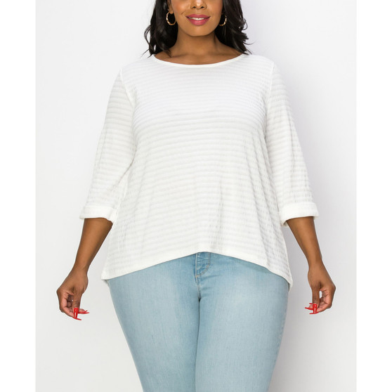 Plus Size 3/4 Rolled Sleeve Keyhole Button Back Top