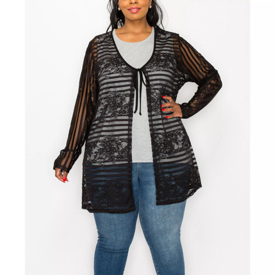 Plus Size Lace Tie Front Duster Knit Top