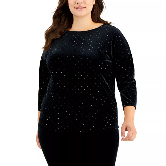 Plus Size Gift Giving Dew Drop Velour Dot-Print Top