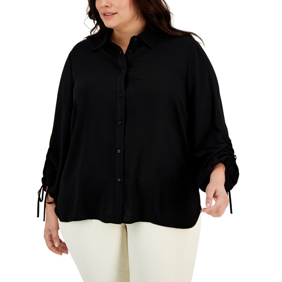 Plus Size Ruched-Sleeve Blouse