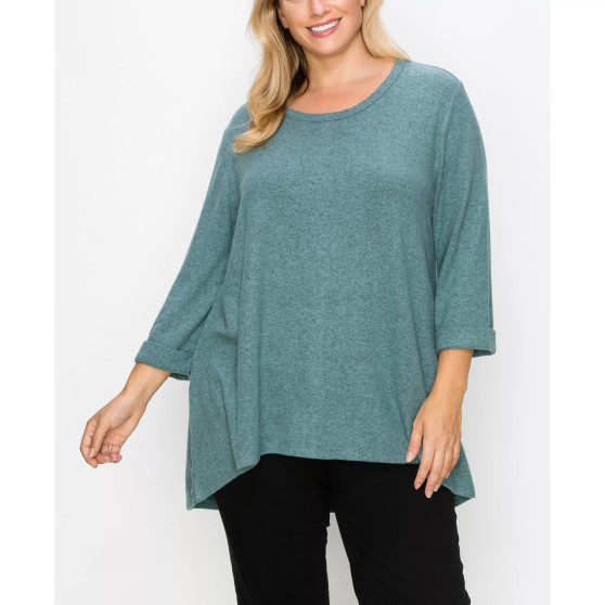 Plus Size Cozy 3/4 Rolled Sleeve Button Back Top