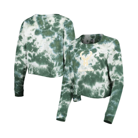 Women's Hunter Green Milwaukee Bucks Tie Dye Cropped Long Sleeve T-shirt