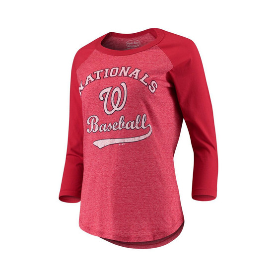 Women's Threads Red Washington Nationals Team Baseball Three-Quarter Raglan Sleeve Tri-Blend T-shirt