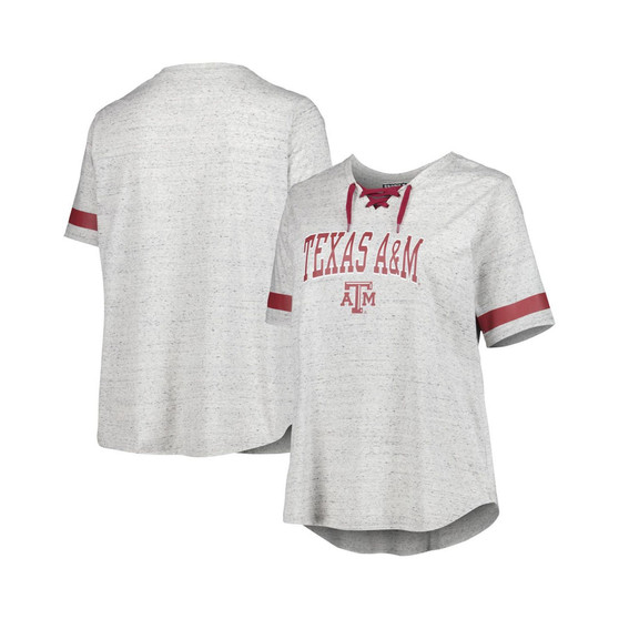 Women's Heather Gray Texas A&M Aggies Plus Size Lace-Up T-shirt