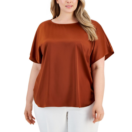 Plus Size Bateau-Neck Short-Sleeve Blouse