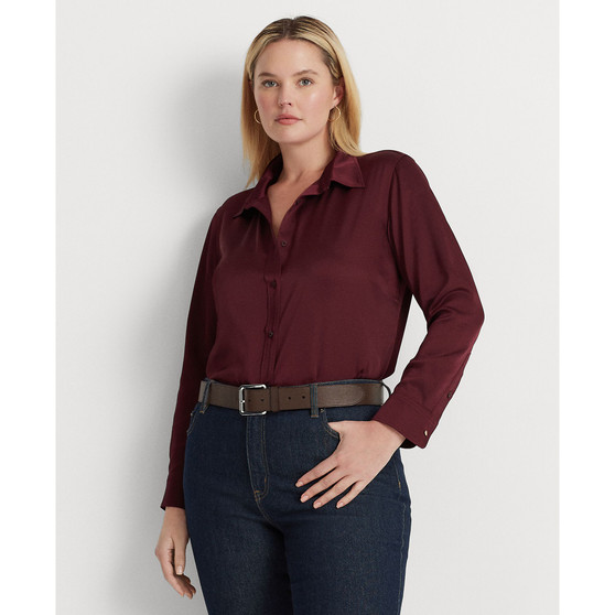 Plus Size Satin Charmeuse Buttoned Top