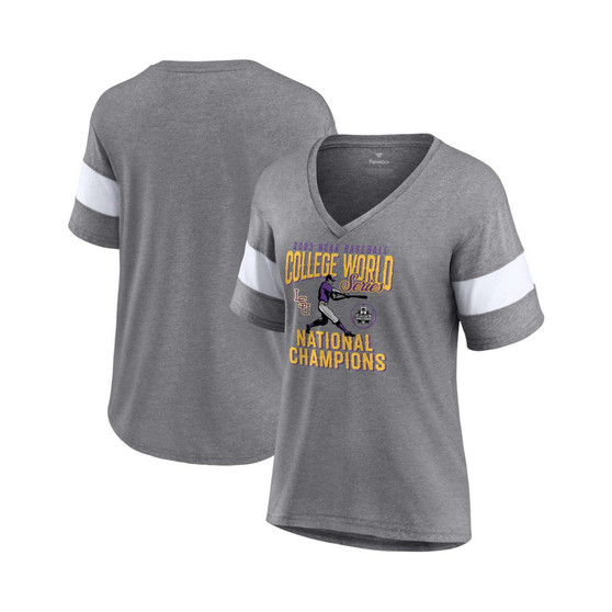 Women's Branded Heather Gray LSU Tigers 2023 NCAA Men's Baseball College World Series Champions Retro Tri-Blend V-Neck Half-Sleeve T-shirt