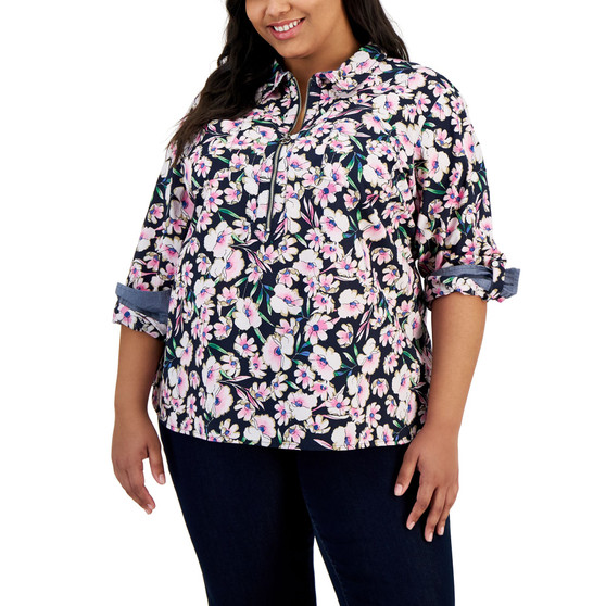 Plus Size Cotton Popover Flower Show Top