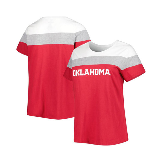 Women's Crimson Oklahoma Sooners Plus Size Split Body T-shirt