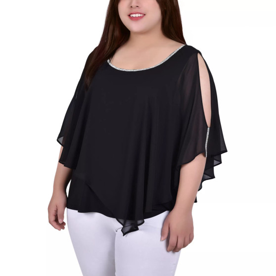 Plus Size Chiffon Poncho with Sparkle Accents