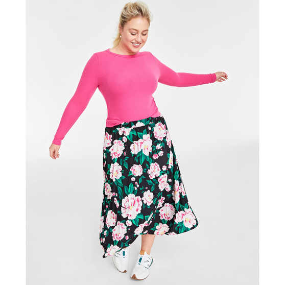Women's Floral-Print Pleated Midi Skirt, Created for Macy's
