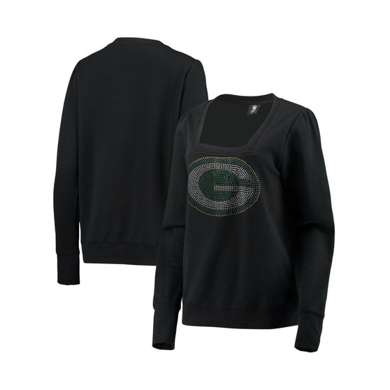 Women's Black Green Bay Packers Winners Square Neck Pullover Sweatshirt