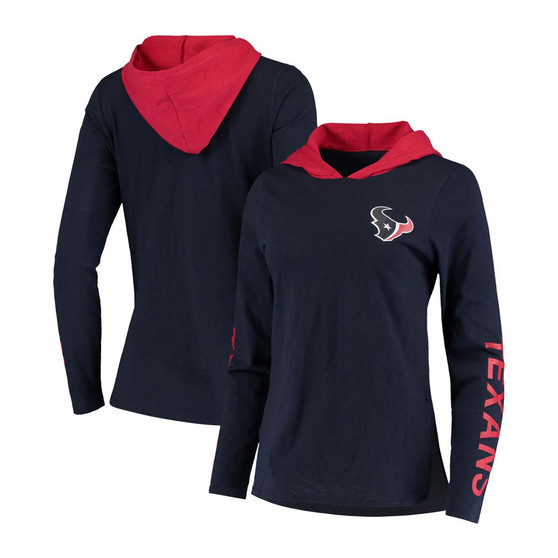 Women's Navy-Red Houston Texans Crossbar Pullover Hoodie
