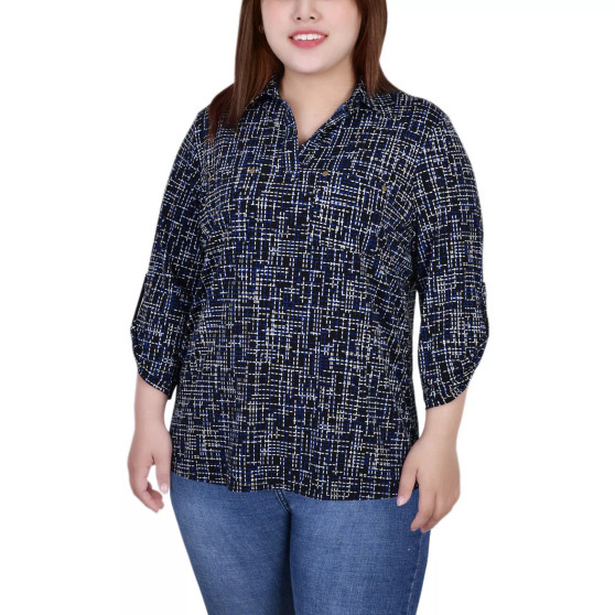 Plus Size 3/4 Ruched Sleeve Studded Top