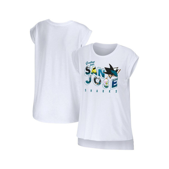 Women's White San Jose Sharks Greetings From Muscle T-shirt