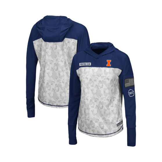 Women's Gray, Navy Illinois Fighting Illini OHT Military-inspired Appreciation Mission Arctic Camo Hoodie Long Sleeve T-shirt