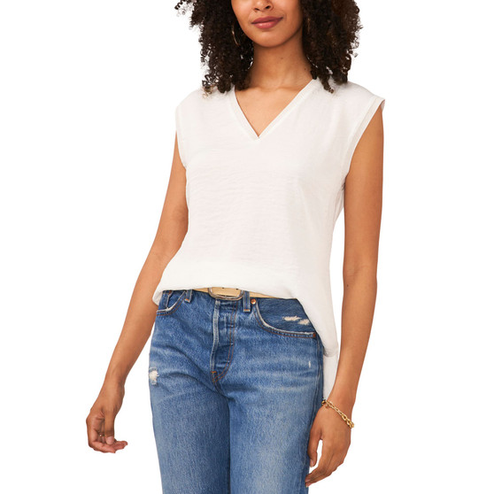 Plus Size Sleeveless V-Neck Ribbed Trim Blouse