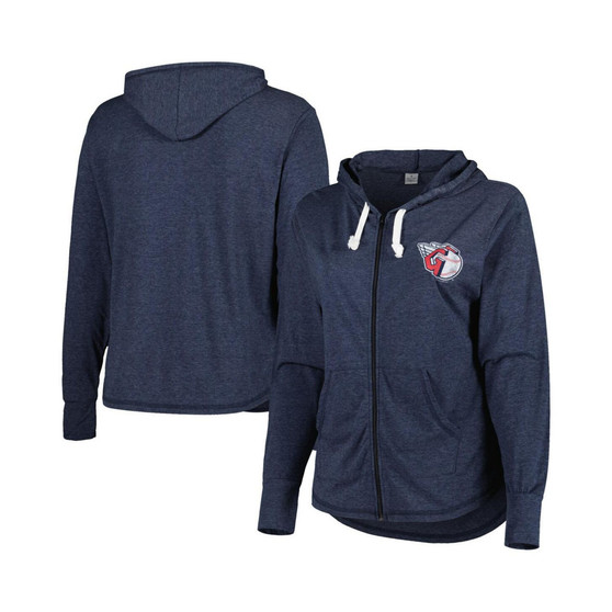 Women's Navy Cleveland Guardians Plus Size Full-Zip Tri-Blend Hoodie
