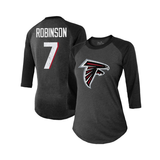 Women's Threads Bijan Robinson Black Atlanta Falcons 3/4 Sleeve Raglan Tri-Blend Player Name and Number T-shirt