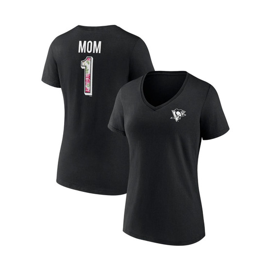 Women's Branded Black Pittsburgh Penguins Team Mother's Day V-Neck T-shirt