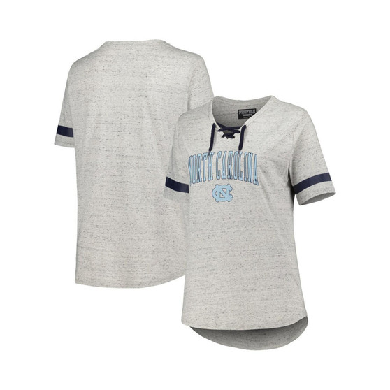 Women's Heather Gray North Carolina Tar Heels Plus Size Lace-Up T-shirt