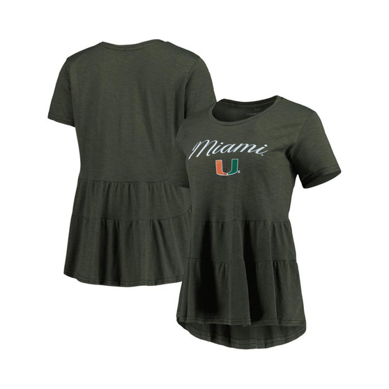 Women's Green Miami Hurricanes Willow Ruffle-Bottom T-shirt