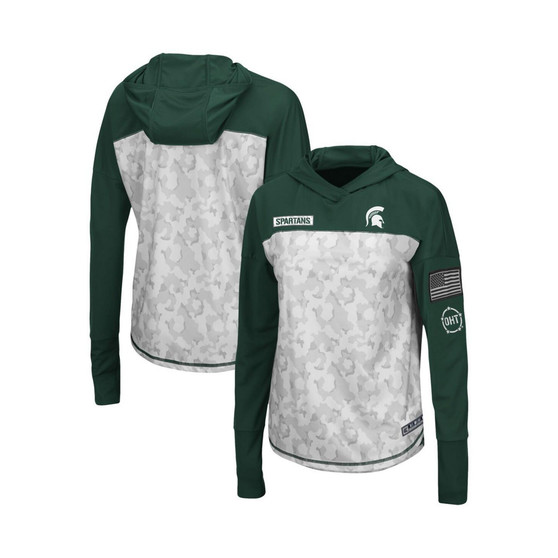 Women's Gray, Green Michigan State Spartans OHT Military-Inspired Appreciation Mission Arctic Camo Hoodie Long Sleeve T-shirt