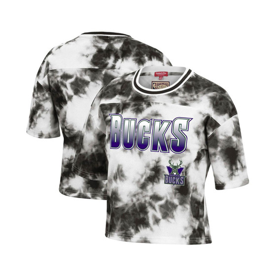 Women's Black and White Milwaukee Bucks Hardwood Classics Tie-Dye Cropped T-shirt