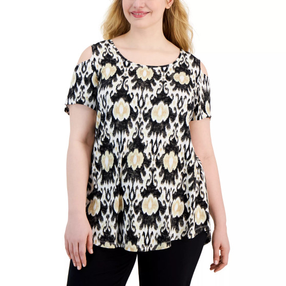 Ikat Ogee Scoop-Neck Cold-Shoulder Top, Created for Macy's