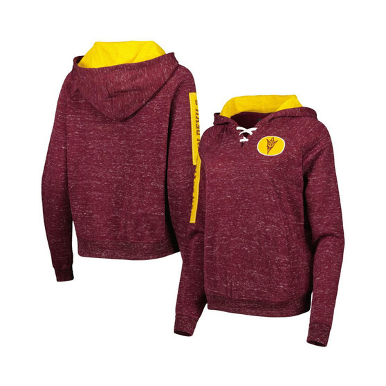 Women's Maroon Arizona State Sun Devils The Devil Speckle Lace-Placket Raglan Pullover Hoodie