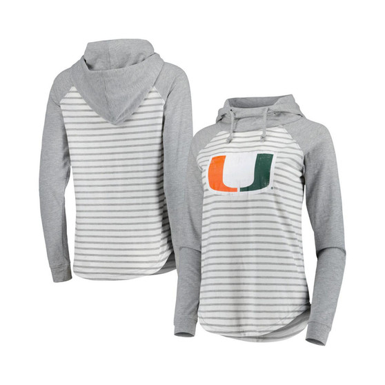 Women's Heathered Gray, White Miami Hurricanes Gloria Raglan Long Sleeve Hoodie T-shirt