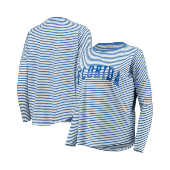 Women's Royal and White Florida Gators Melange Striped Boxy Long Sleeve T-shirt