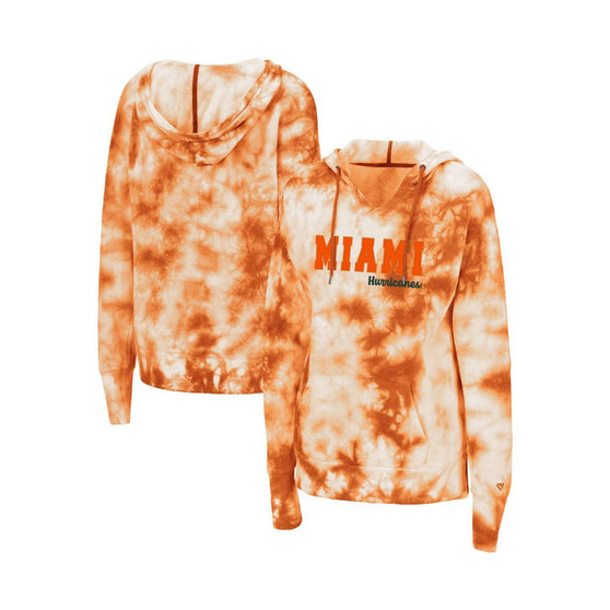 Women's Orange Miami Hurricanes Shavonee Tie-Dye Pullover Hoodie
